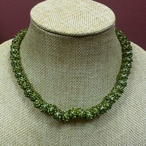 Bright green Otazu beaded and rhinestones choker necklace